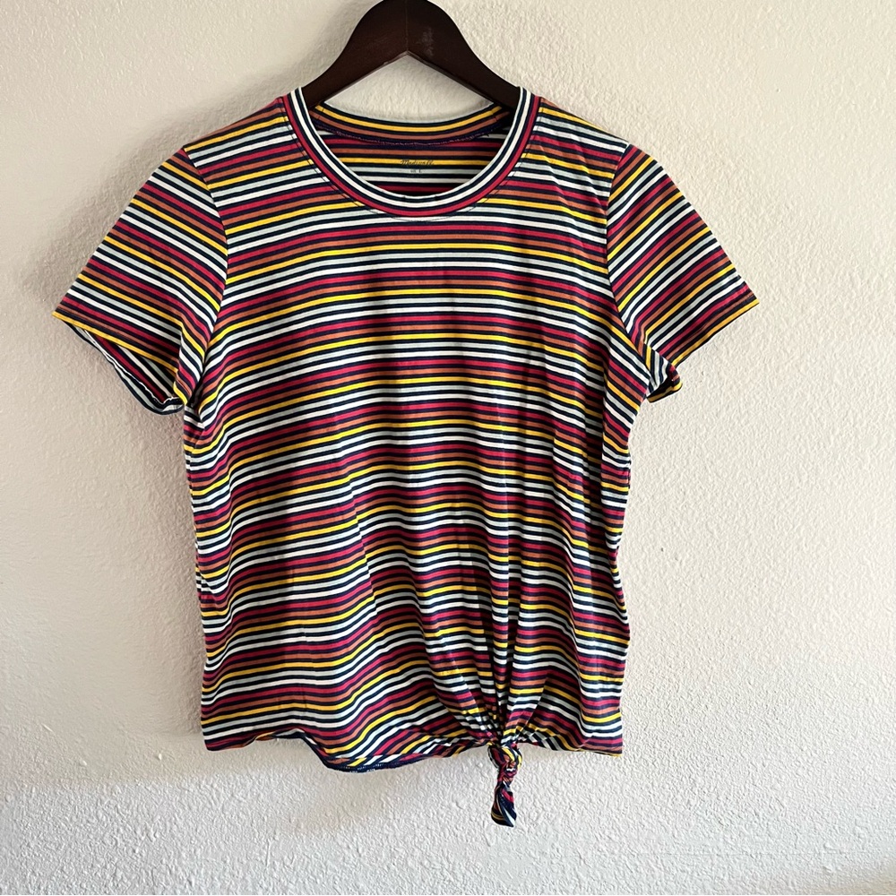 Madewell Knot Front Rainbow Striped T-shirt Large